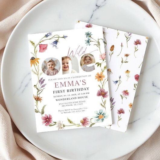 Wildflower First Birthday Photo Invitation Einladung