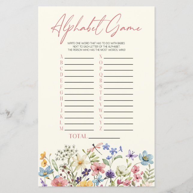 Wildflower Floral Alphabet Baby Shower Game (Vorderseite)