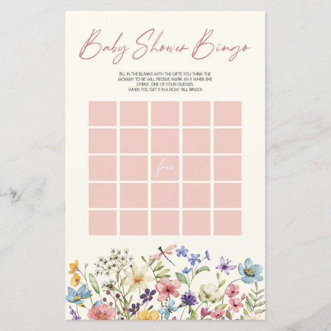 Wildflower Floral Bingo Baby Shower Game (Vorderseite)