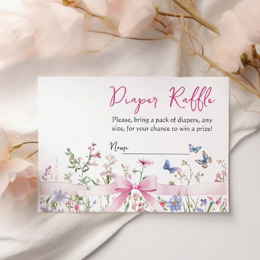 Wildflower Floral Bow Baby Shower Diaper Raffle Begleitkarte