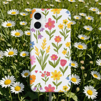 Wildflower Floral Cute Colorful Doodle On White iPhone 16 Plus Hülle