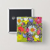 Wildflower Floral Garden on Geometric Pattern Button (Vorne & Hinten)