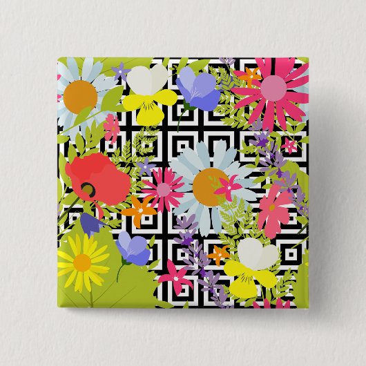 Wildflower Floral Garden on Geometric Pattern Button (Vorderseite)
