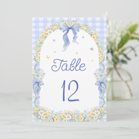 Wildflower Floral Gingham Table Number (Stehend Vorderseite)