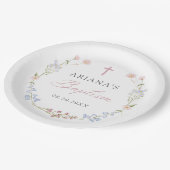 Wildflower Floral Girl Baptism Pappteller (Schrägansicht)