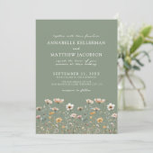 Wildflower Floral Green Wedding Einladung (Stehend Vorderseite)