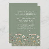 Wildflower Floral Green Wedding Einladung (Vorne/Hinten)