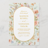 Wildflower Floral Meadow Gold Frame Wedding Einladung (Vorderseite)