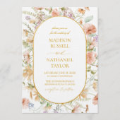 Wildflower Floral Meadow Gold Frame Wedding Einladung (Vorderseite)