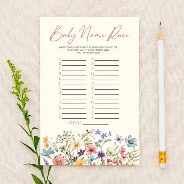 Wildflower Floral Name Race Baby Shower Game (Von Creator hochgeladen)