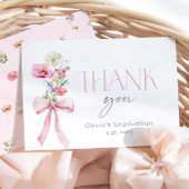Wildflower Floral Pink Bow Graduation Dankeskarte