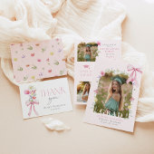 Wildflower Floral Pink Bow Graduation Dankeskarte