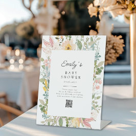 Wildflower Garden Charm Baby Shower QR Code Sockelschild