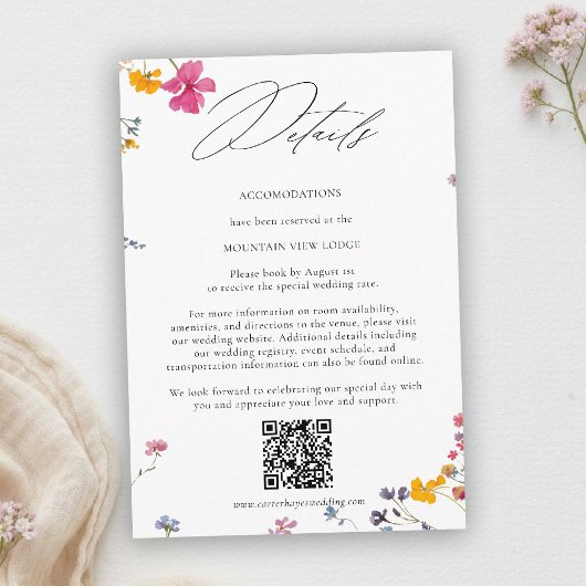 Wildflower Garden Elegant QR Code Wedding Details Begleitkarte