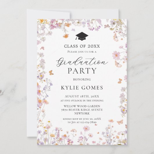 Wildflower Garden Graduation Party Invitation Einladung (Vorderseite)