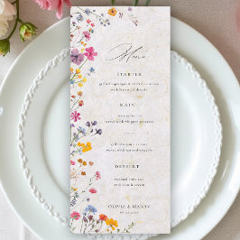 Wildflower Garden Modern Floral Blush Pink Wedding Menükarte