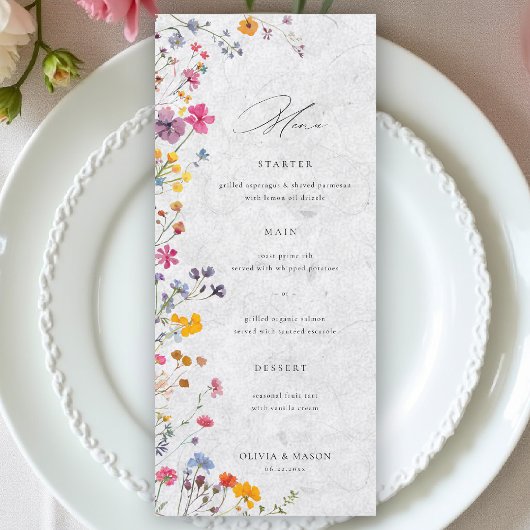 Wildflower Garden Modern Floral Ivory Chic Wedding Menükarte