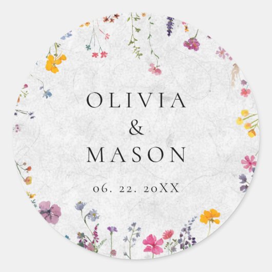 Wildflower Garden Modern Floral Ivory Chic Wedding Runder Aufkleber (Vorderseite)