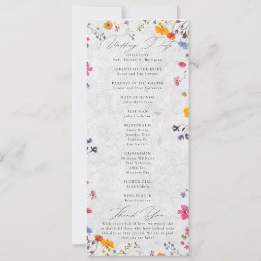 Wildflower Garden Modern Ivory Wedding Program (Rückseite)