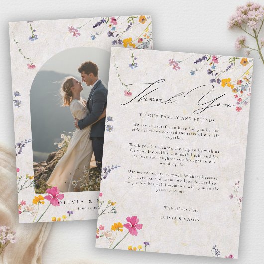 Wildflower Garden Modern Pink Blush Arch Wedding Dankeskarte