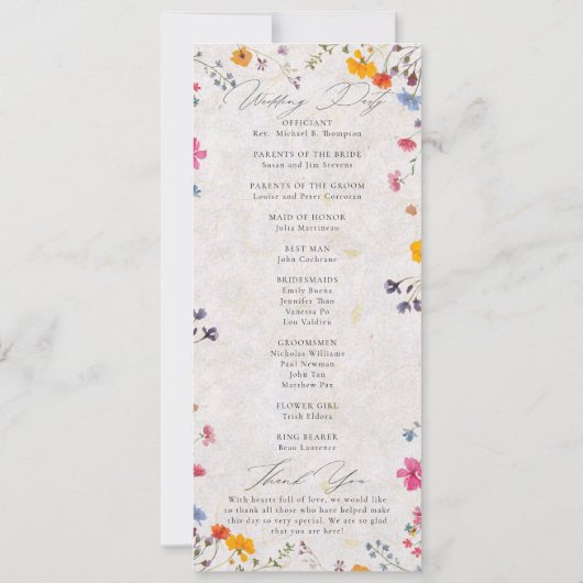 Wildflower Garden Modern Pink Wedding Program (Rückseite)