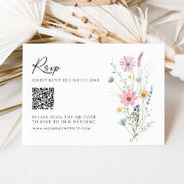 Wildflower Garden QR Code Wedding RSVP Card Karte