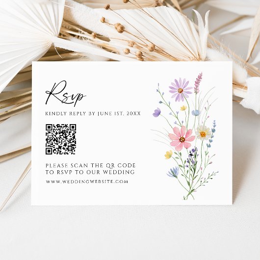 Wildflower Garden QR Code Wedding RSVP Card Karte
