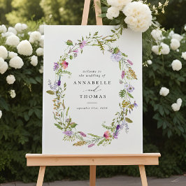 Wildflower Garden Wreath Greenery Wedding Sign Poster