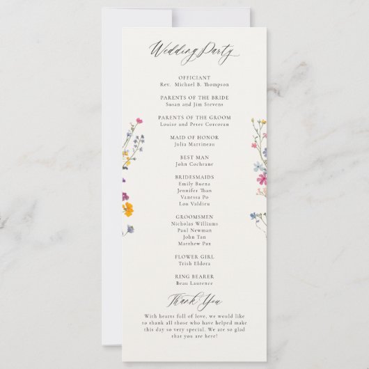 Wildflower Grace Modern Elegant Wedding Program (Rückseite)