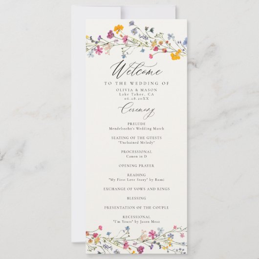Wildflower Grace Modern Elegant Wedding Program (Vorderseite)