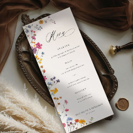 Wildflower Grace Modern Floral Elegant Wedding Menükarte