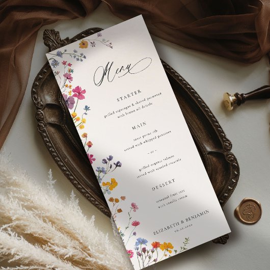 Wildflower Grace Modern Floral Elegant Wedding Menükarte