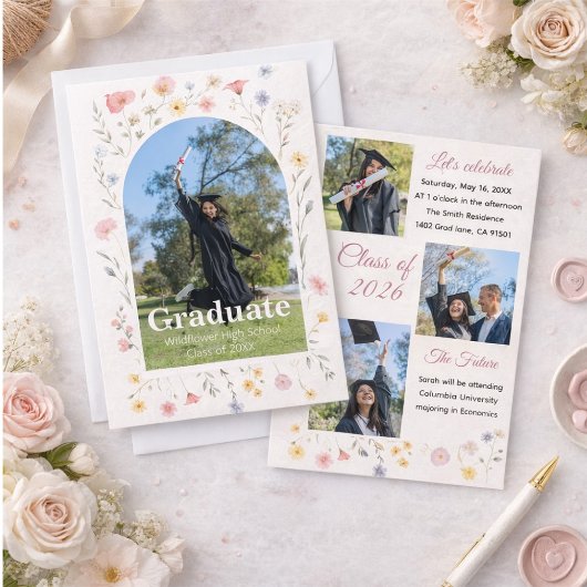 Wildflower graduation invitation einladung