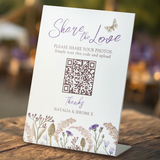 Wildflower grass watercolor fall wedding QR Sockelschild