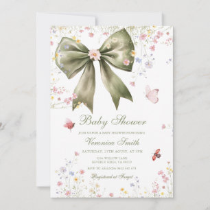 Wildflower-Grün Coquette-Baby-Party Einladung