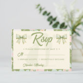 Wildflower-Grün-Gingham-Bogen-QR-Code-Hochzeit RSVP Karte (Stehend Vorderseite)