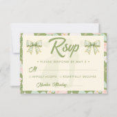 Wildflower-Grün-Gingham-Bogen-QR-Code-Hochzeit RSVP Karte (Vorderseite)