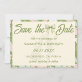 Wildflower-Grün-Gingham-Schleife-QR-Code-Hochzeit Save The Date (Vorderseite)