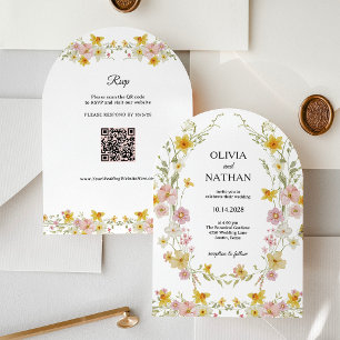 Wildflower-Hochzeit Gelber Frühling-Garten-QR-Co Einladung