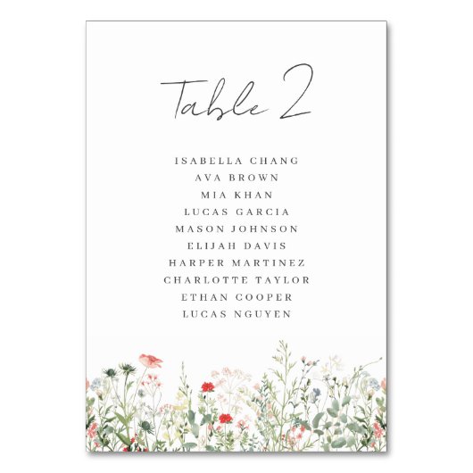 Wildflower-Hochzeit Tischnummer (Vorderseite)