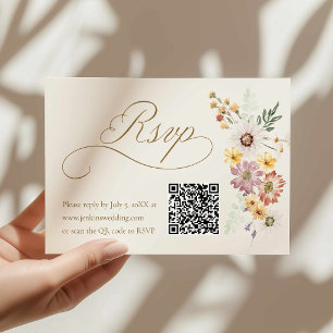 Wildflower-Hochzeits-RSVP-Karte mit QR-Code RSVP Karte