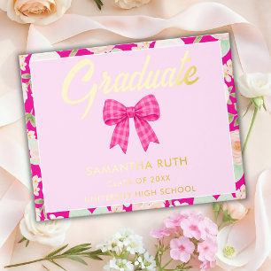 Wildflower Hot Pink Gingham-Schleife Abschlussfeie Gästebuch