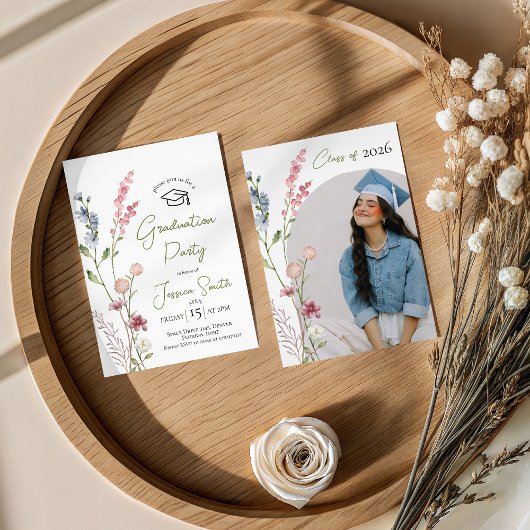 Wildflower Illustration Graduation Invite Einladung