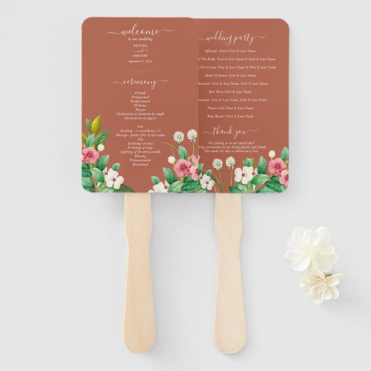 Wildflower Immergrün Brandorange Hochzeitsprogramm Fächer (Vorne und Hinten)