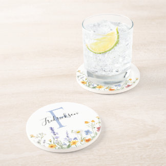 Wildflower Initial Drink Coaster Realtor Gift Getränkeuntersetzer
