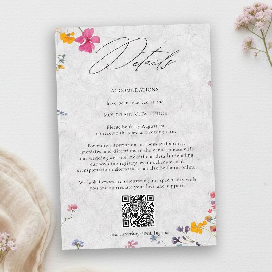 Wildflower Ivory Elegant QR Code Wedding Details Begleitkarte