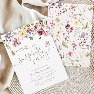 Wildflower-Kalligrafie-Geburtstags-Überraschungspa Einladung