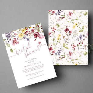 Wildflower-Kalligrafie-Mauve-Brautparty Einladung