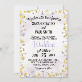 Wildflower Lavender and Yellow Floral wedding Einladung