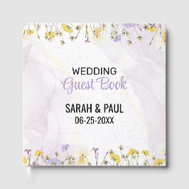 Wildflower Lavender And Yellow Floral Wedding Gästebuch